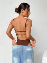 1pc Sexy Brown Backless Bodysuit For Summer